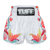 TUFF Muay Thai Boxing Shorts "White Birds and Roses Vintage Drawing"