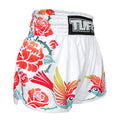 TUFF Muay Thai Boxing Shorts White Birds and Roses Vintage Drawing