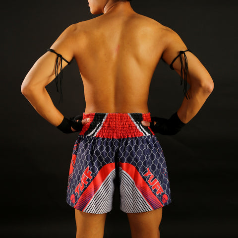 TUFF Muay Thai Boxing Shorts Black Double Skeleton With Devil Skull