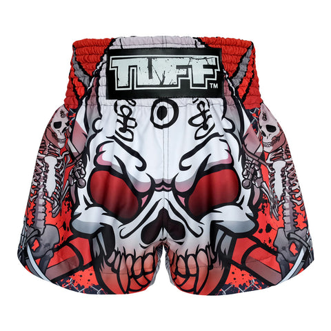 TUFF Muay Thai Boxing Shorts "Black Double Skeleton With Devil Skull"