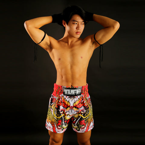 TUFF Muay Thai Shorts Boxing Trunks Traditional Style (TUF-MS621-WHT)