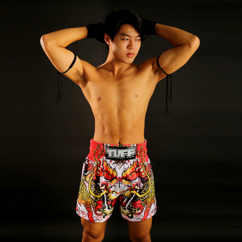 TUFF Muay Thai Boxing Shorts "Dragon King in White"