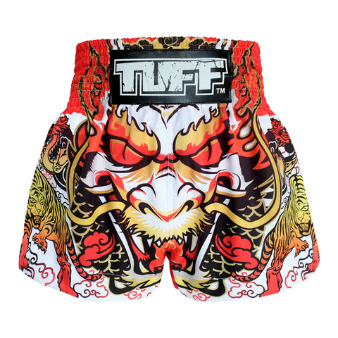 TUFF Muay Thai Boxing Shorts "Dragon King in White"
