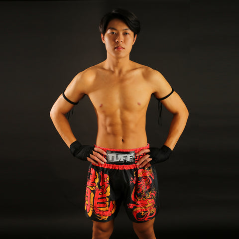 TUFF Muay Thai Boxing Shorts "Red Dragon in Black"