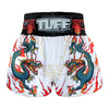 TUFF Muay Thai Boxing Shorts White with Blue Dragon