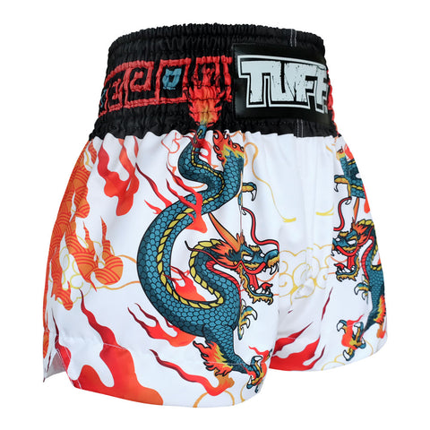 TUFF Muay Thai Boxing Shorts "White with Blue Dragon"