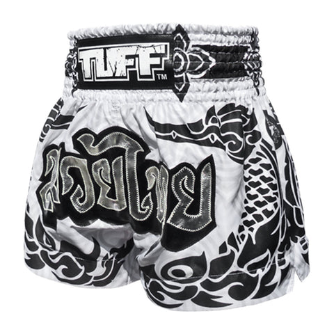 TUFF Muay Thai Shorts Boxing Trunks Traditional Style (TUF-MS631-WHT)