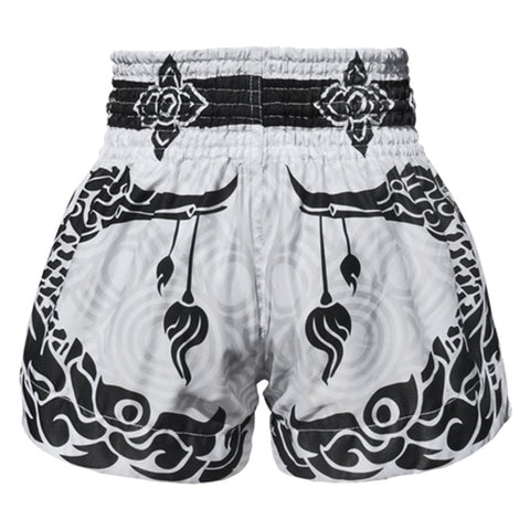 TUFF Muay Thai Shorts Boxing Trunks Traditional Style (TUF-MS631-WHT)