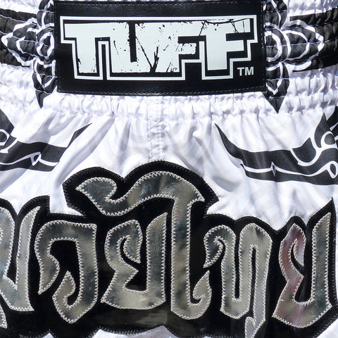 TUFF Muay Thai Shorts Boxing Trunks Traditional Style (TUF-MS631-WHT)