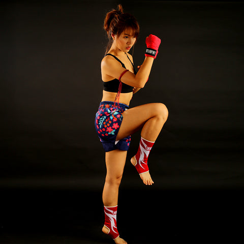 TUFF Muay Thai Boxing Shorts Blue Sakura with Nightingale Bird