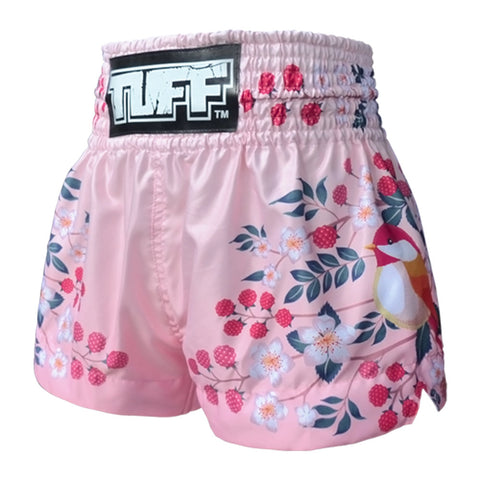 TUFF Muay Thai Boxing Shorts "Pink Sakura with Nightingale Bird"