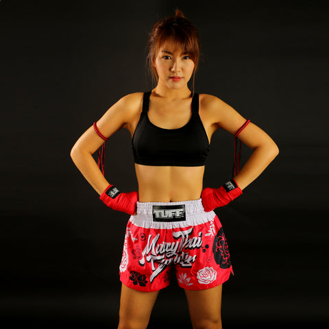 TUFF Muay Thai Shorts Boxing Trunks Traditional Style (TUF-MS632-RED)