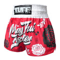 [Pre-Order] TUFF Kids Shorts Red Muay Thai Fighter with Flower Pattern