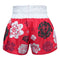 TUFF Muay Thai Boxing Shorts "Red Muay Thai Fighter with Flower Pattern"