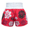 TUFF Muay Thai Boxing Shorts Red Muay Thai Fighter with Flower Pattern