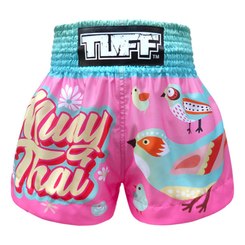 TUFF Muay Thai Shorts "Pink Pastel Birds Pattern"