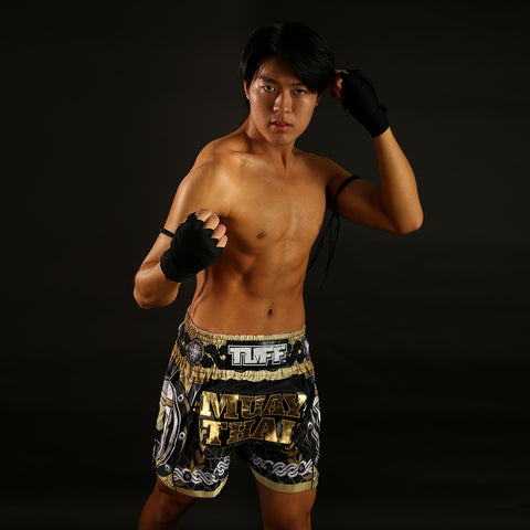 TUFF Muay Thai Shorts Boxing Trunks Traditional Style (TUF-MS634-BLK)