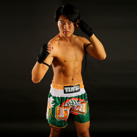 TUFF Muay Thai Shorts Boxing Trunks Traditional Style (TUF-MS635-GRN)