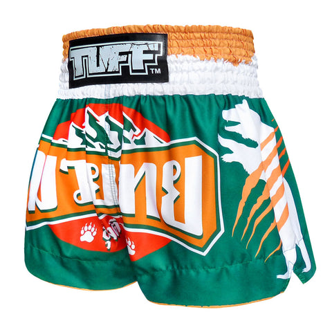 TUFF Kids Muay Thai Shorts Boxing Trunks Traditional Style (TUF-MS635-GRN)