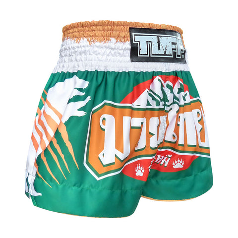 TUFF Muay Thai Shorts Boxing Trunks Traditional Style (TUF-MS635-GRN)
