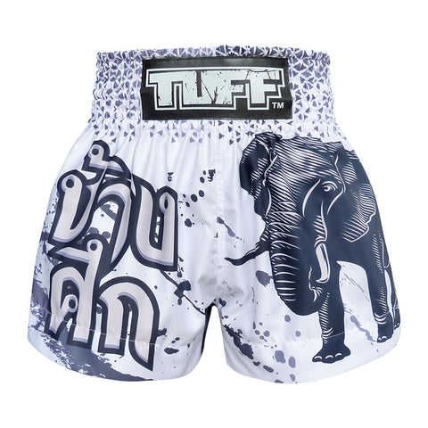 TUFF Muay Thai Shorts Boxing Trunks Traditional Style (TUF-MS636-WHT)