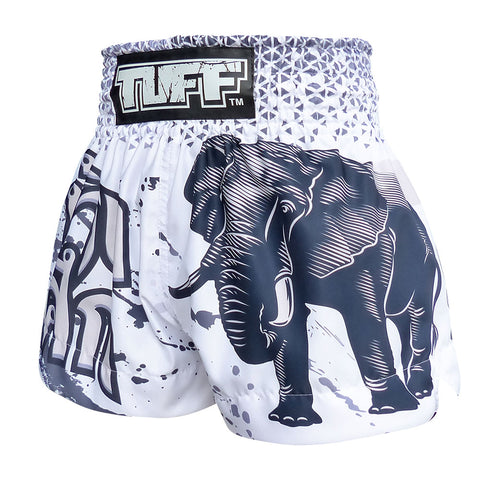 TUFF Muay Thai Shorts Boxing Trunks Traditional Style (TUF-MS636-WHT)