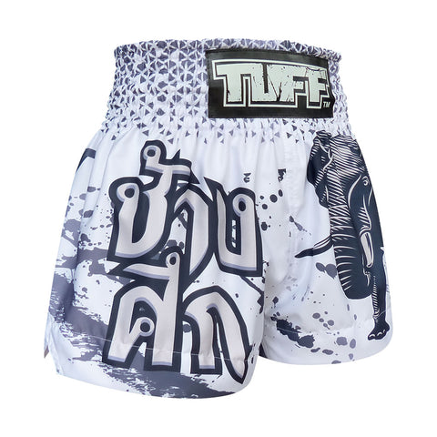 TUFF Muay Thai Shorts Boxing Trunks Traditional Style (TUF-MS636-WHT)