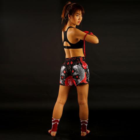 TUFF Muay Thai Boxing Shorts "Black Japanese Koi Fish"