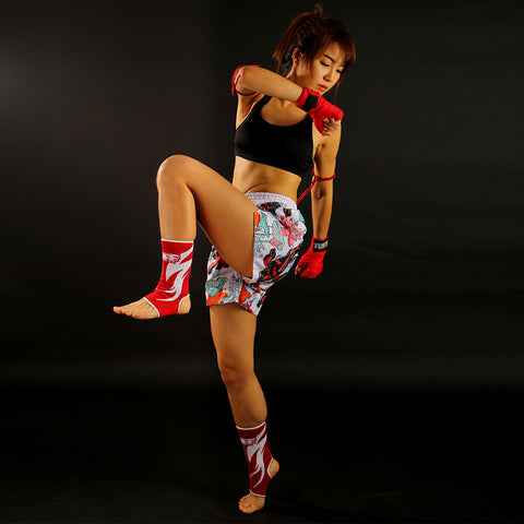 TUFF Muay Thai Boxing Shorts "White Japanese Koi Fish With Muay Thai Text"