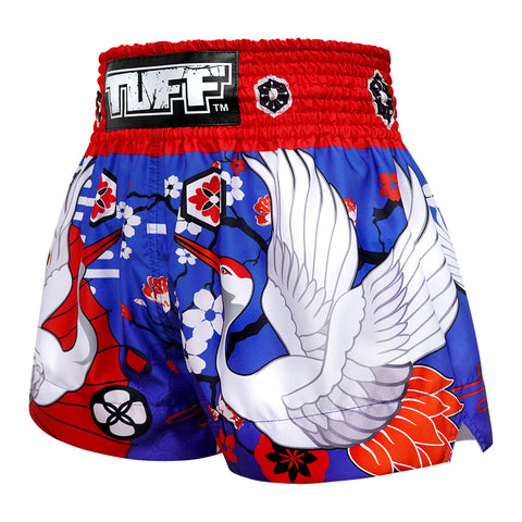 TUFF Muay Thai Boxing Shorts "Blue Japanese Drawing Crane Birds"