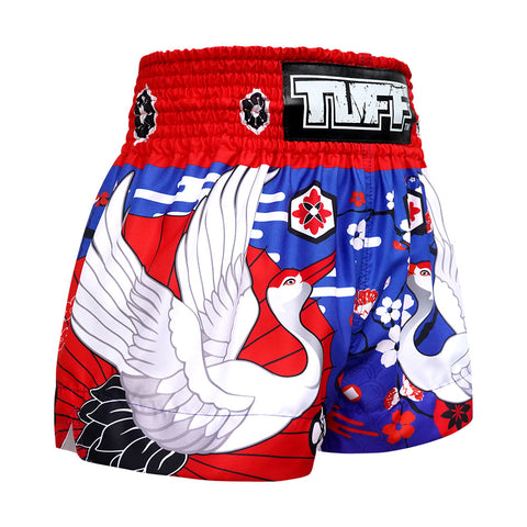 TUFF Muay Thai Boxing Shorts "Blue Japanese Drawing Crane Birds"