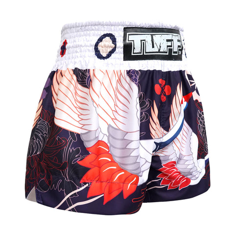 TUFF Muay Thai Boxing Shorts "Navy Blue Japanese Drawing Crane Birds"