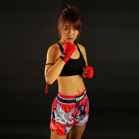 TUFF Muay Thai Shorts Boxing Trunks Traditional Style (TUF-MS639-RED)