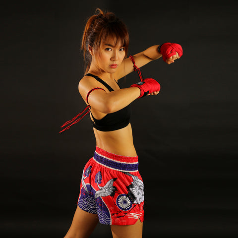 TUFF Muay Thai Shorts Boxing Trunks Traditional Style (TUF-MS639-RED)