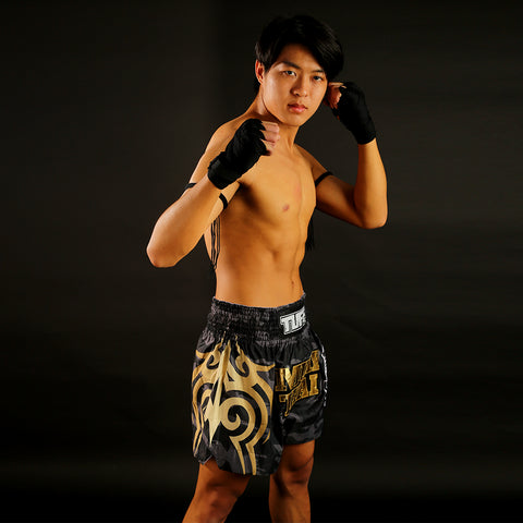 TUFF Muay Thai Shorts Boxing Trunks Traditional Style (TUF-MS640-BLK)
