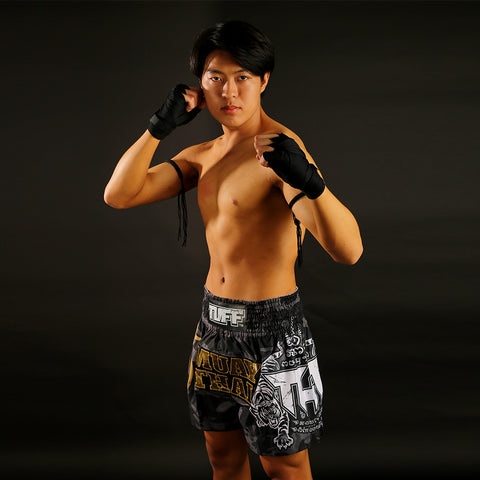 TUFF Muay Thai Shorts Boxing Trunks Traditional Style (TUF-MS640-BLK)