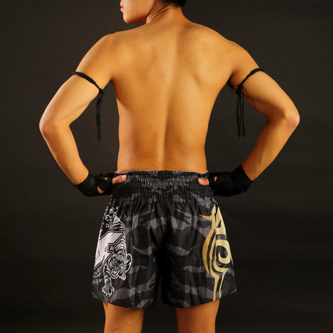 TUFF Muay Thai Shorts Boxing Trunks Traditional Style (TUF-MS640-BLK)