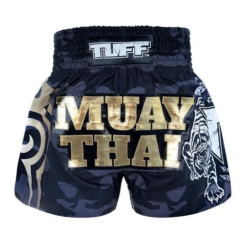 TUFF Muay Thai Shorts Boxing Trunks Traditional Style (TUF-MS640-BLK)