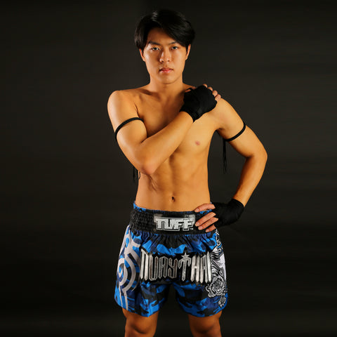 TUFF Muay Thai Shorts Boxing Trunks Traditional Style (TUF-MS640-BLU)