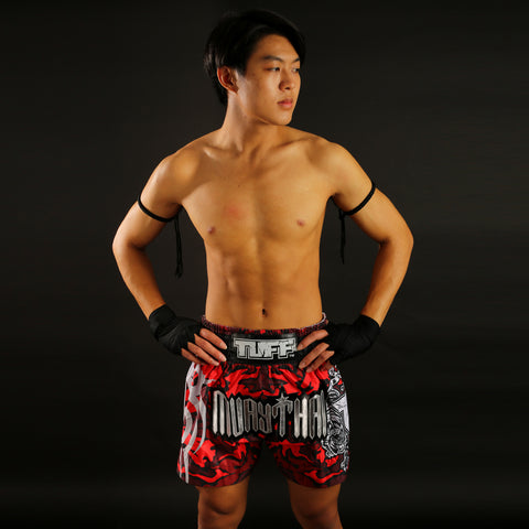 TUFF Muay Thai Shorts Boxing Trunks Traditional Style (TUF-MS640-RED)