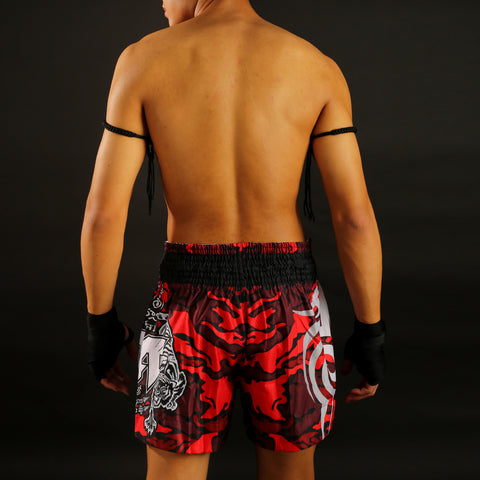 TUFF Muay Thai Shorts Boxing Trunks Traditional Style (TUF-MS640-RED)