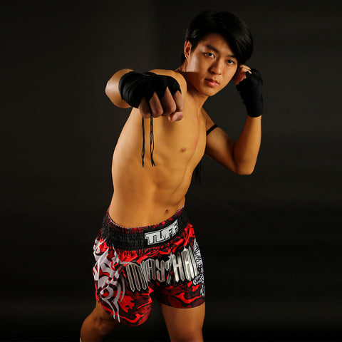 TUFF Muay Thai Shorts Boxing Trunks Traditional Style (TUF-MS640-RED)