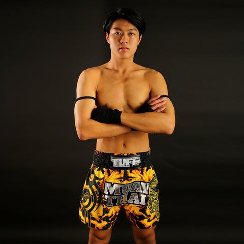 TUFF Muay Thai Shorts Boxing Trunks Traditional Style (TUF-MS640-YLW)