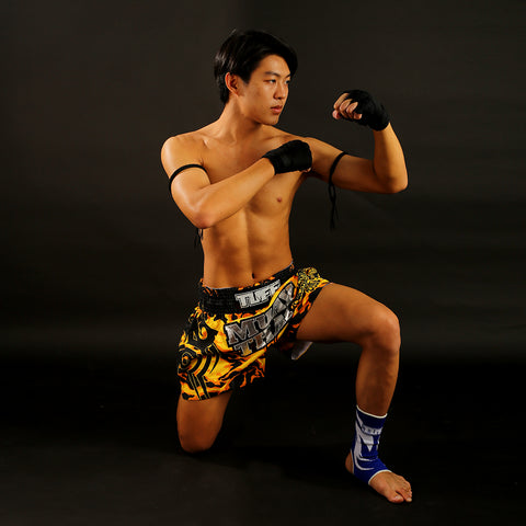 TUFF Muay Thai Shorts Boxing Trunks Traditional Style (TUF-MS640-YLW)