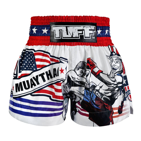 TUFF Muay Thai Shorts Boxing Trunks Traditional Style (TUF-MS663-WHT)