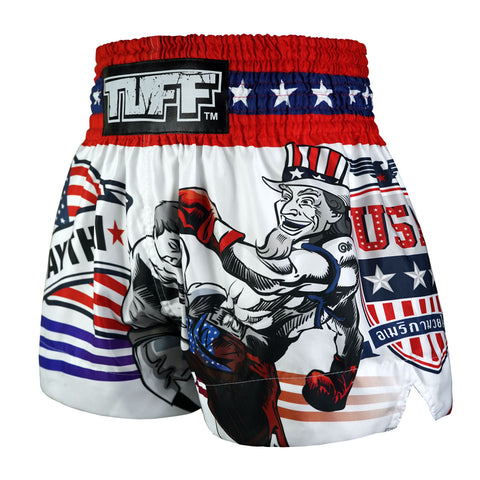TUFF Muay Thai Shorts Boxing Trunks Traditional Style (TUF-MS663-WHT)