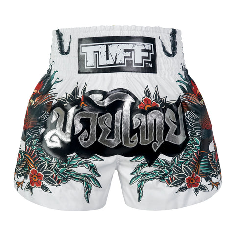 TUFF Muay Thai Shorts Boxing Trunks Traditional Style (TUF-MS677-WHT)