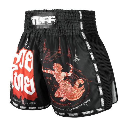 TUFF Muay Thai Shorts Boxing Trunks Retro Style (TUF-MSC102-BLK)