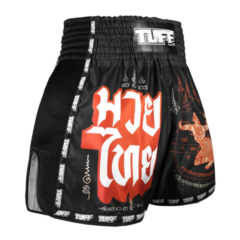 TUFF Muay Thai Shorts Boxing Trunks Retro Style (TUF-MSC102-BLK)