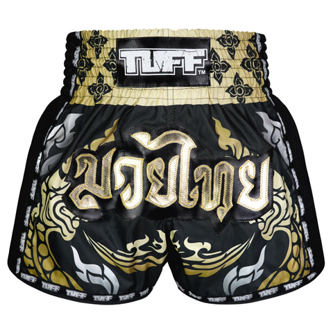 TUFF Muay Thai Shorts Boxing Trunks Retro Style (TUF-MSC107-BLK)